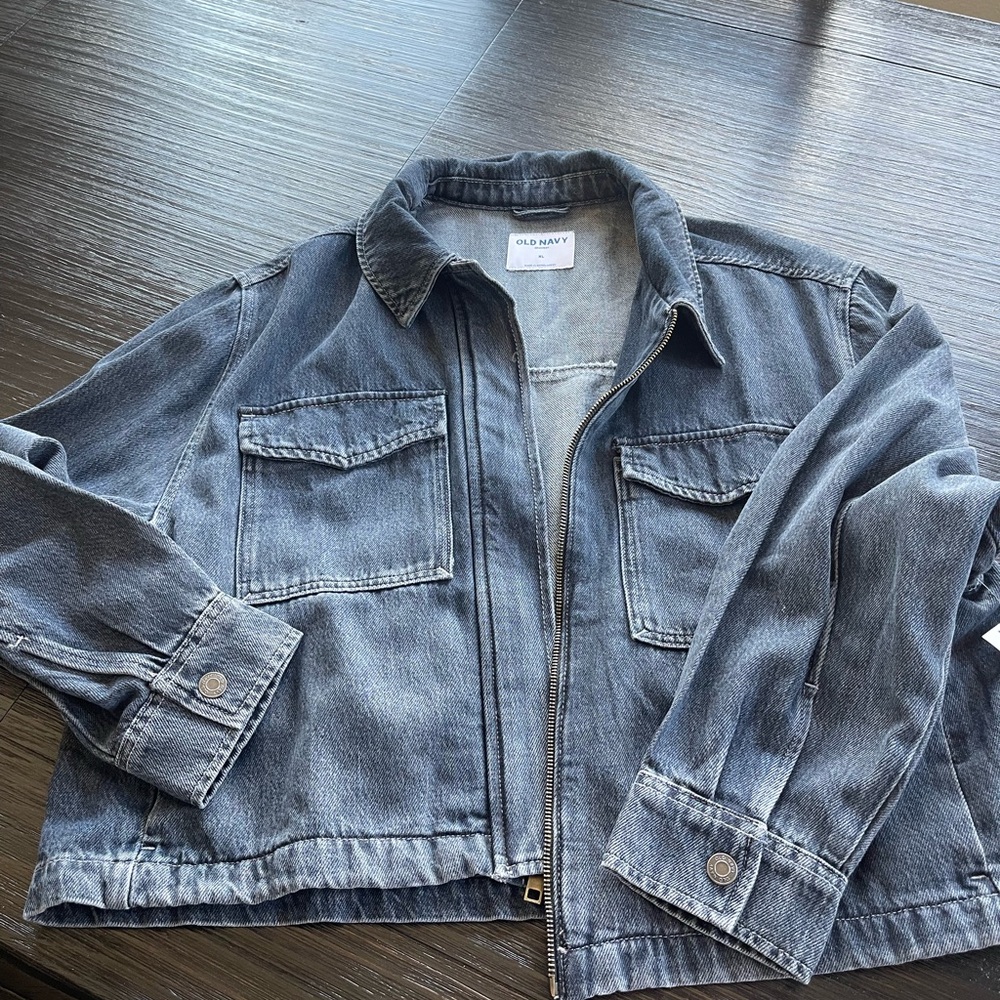 Old Navy Dark Blue Cropped Denim Jacket